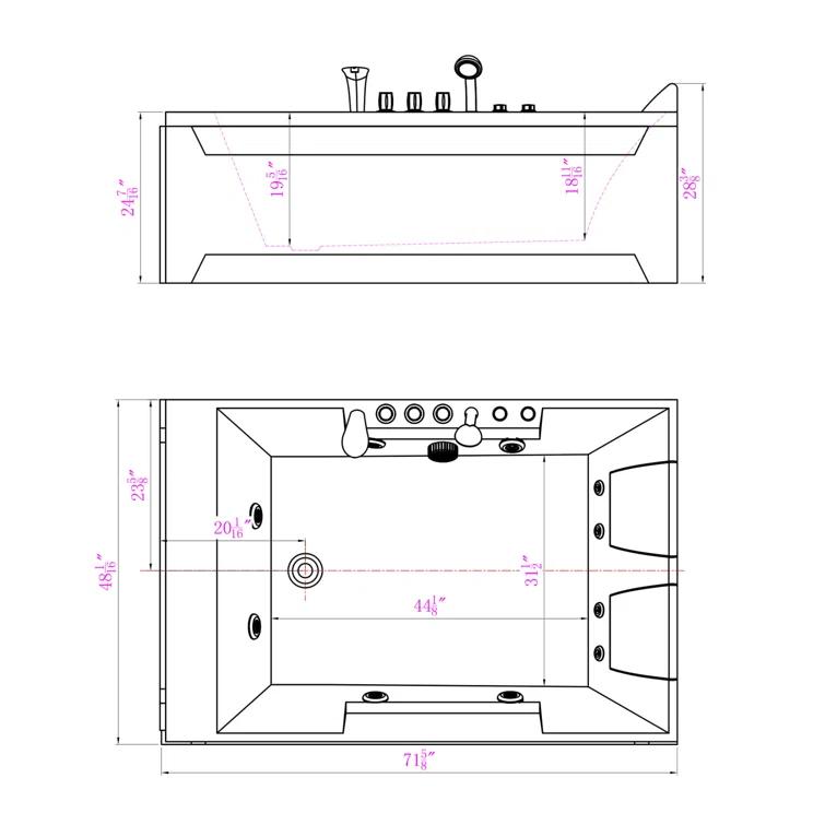 Modern 72'' x 48'' Alcove / Tile In Whirlpool Plastic / Acrylic Bathtub with Faucet