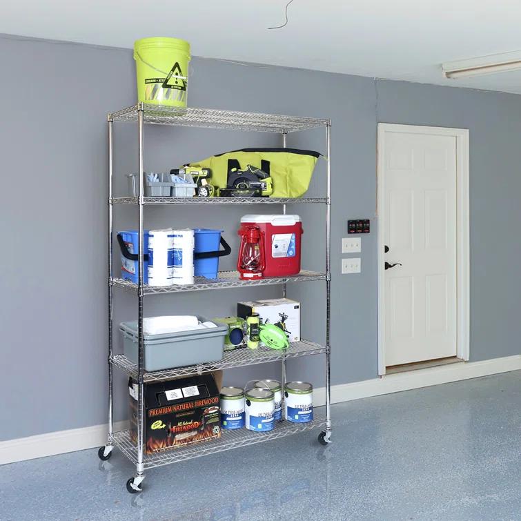 UltraDurable 48'' W x 18" D 5-Tier NSF-Certified Steel Shelving with Wheels