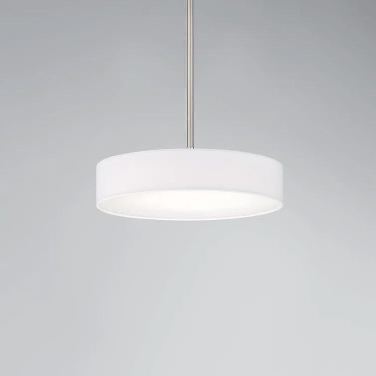 Cosmopolitan Brushed Nickel 14" LED Drum Pendant with Grey Linen Shade