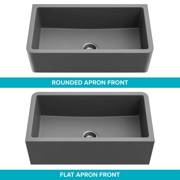 KRAUS Turino™ Reversible 33-inch L Fireclay Farmhouse Flat Apron Front Single Bowl Kitchen Sink with Bottom Grid