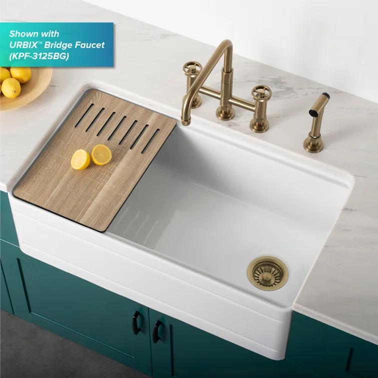 KRAUS Turino™ Workstation 33" L Farmhouse Reversible Apron Front Fireclay Single Bowl Kitchen Sink