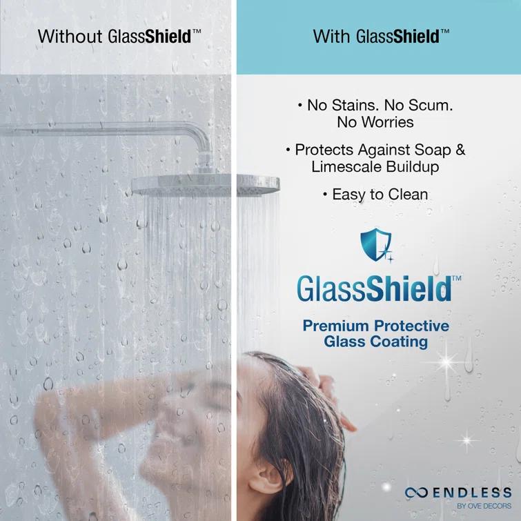 Endless Tampa-Pro 35" W x 72" H Corner Frameless Shower Kit, Door, Panel, Shelves