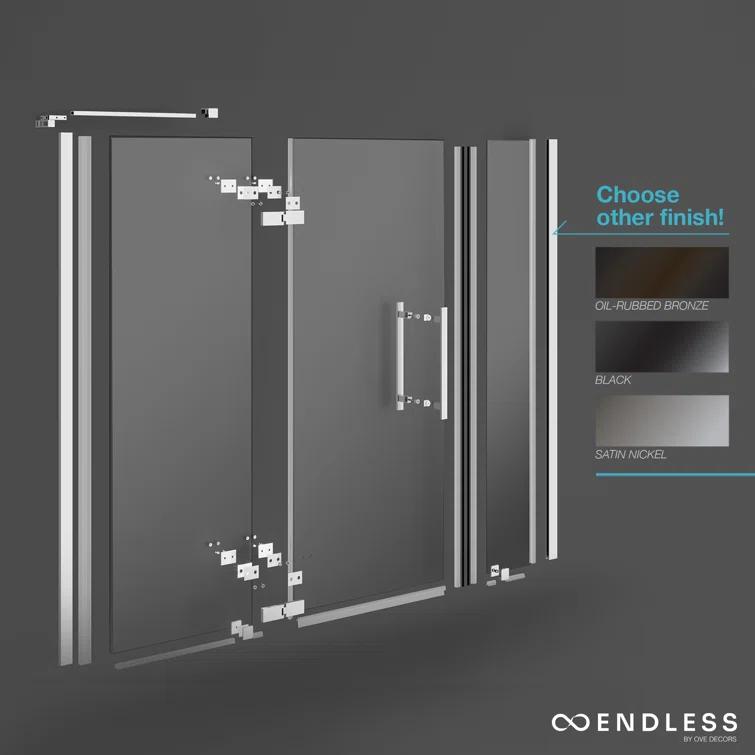 Endless Tampa 60" W x 72" H Corner Frameless Shower Kit, Door, 2 Panel, Base