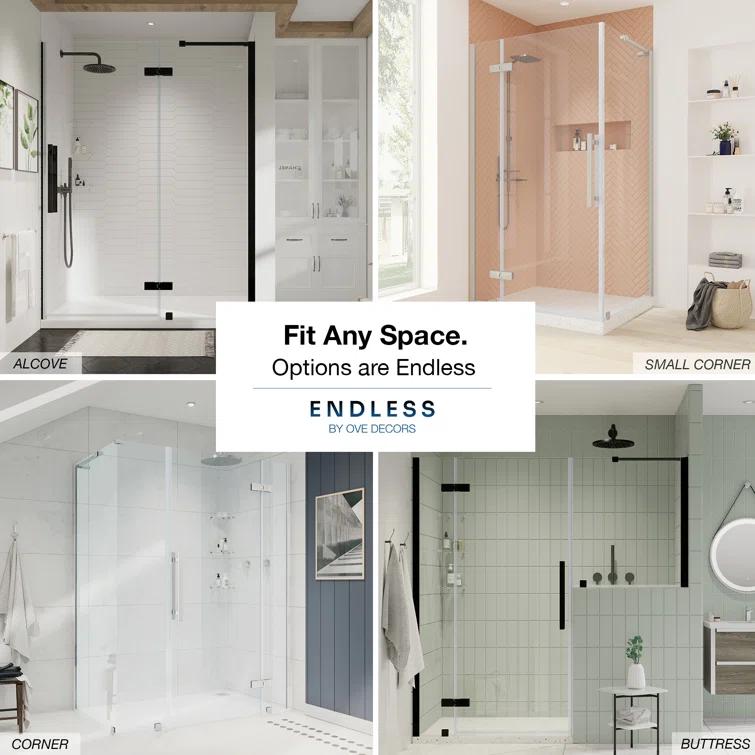 Endless Tampa 46" W x 72" H Corner Frameless Shower Kit, Door, 2 Panel