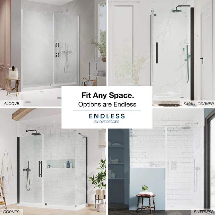 Endless Pasadena 36" W x 72" H Corner Frameless Shower Kit, Door, Panel, Shelves