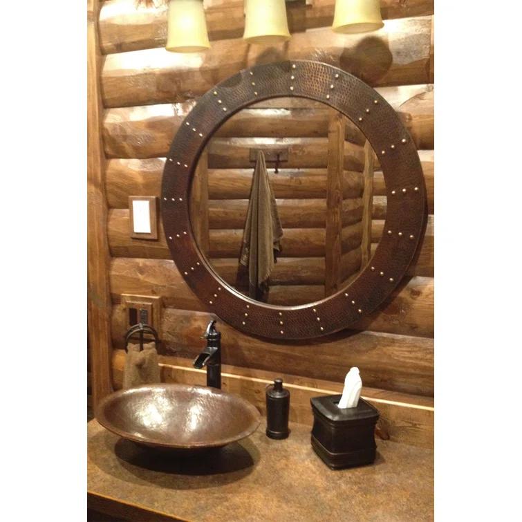 34'' Hand Hammered Round Copper Mirror with Hand Forged Rivets