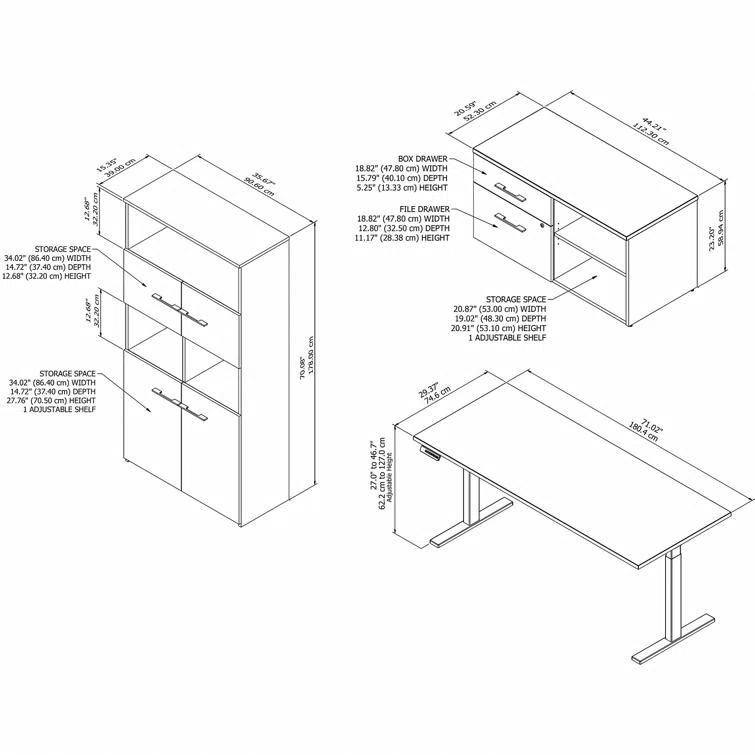 Bush Business Furniture Office 500 72W Height Adjustable Standing Desk with Storage and Bookcase