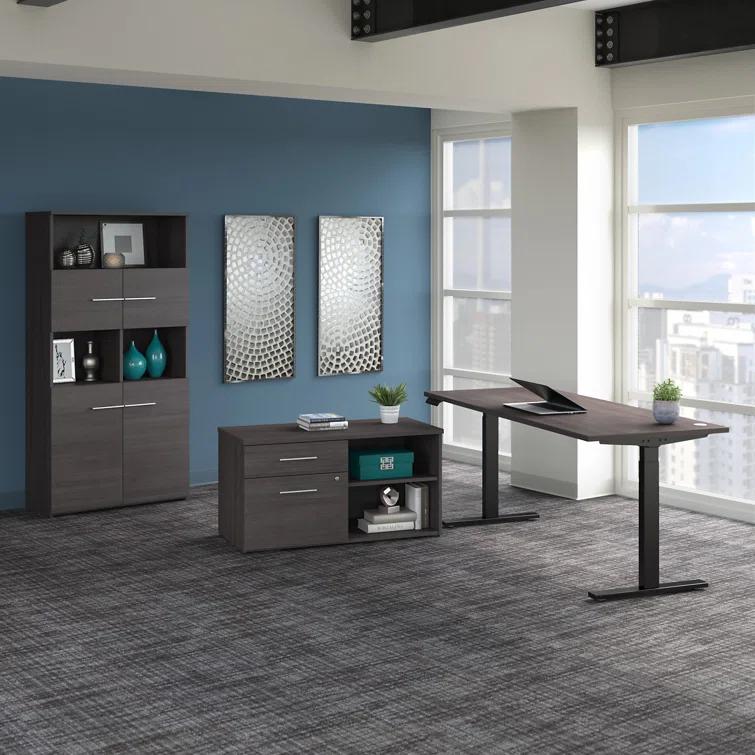Bush Business Furniture Office 500 72W Height Adjustable Standing Desk with Storage and Bookcase