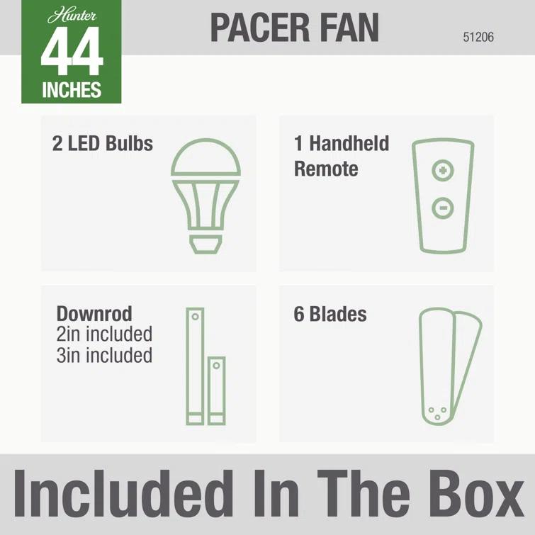 Hunter Fan 44" Pacer 6 - Blade Ceiling Fan with Lights and Remote