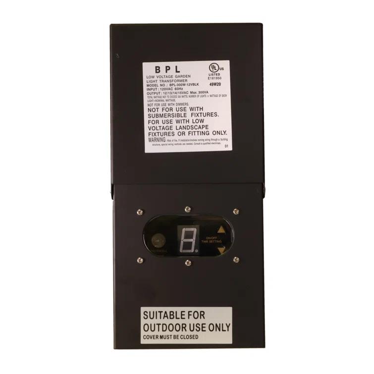 300W Multi Tap 12V - 15V Black Case Low Voltage Landscape Light Transformer