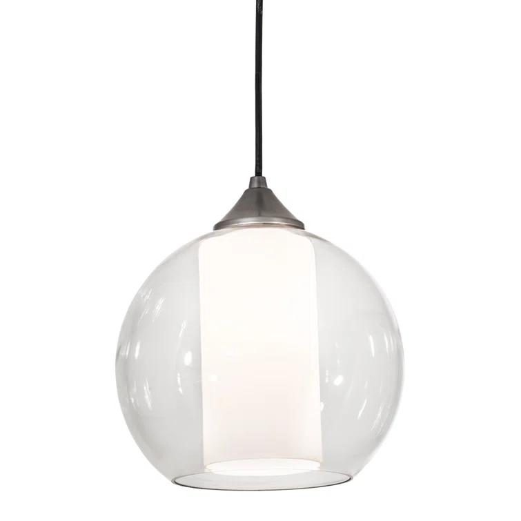 Contemporary Globe Brushed Nickel & Glass Indoor/Outdoor Pendant