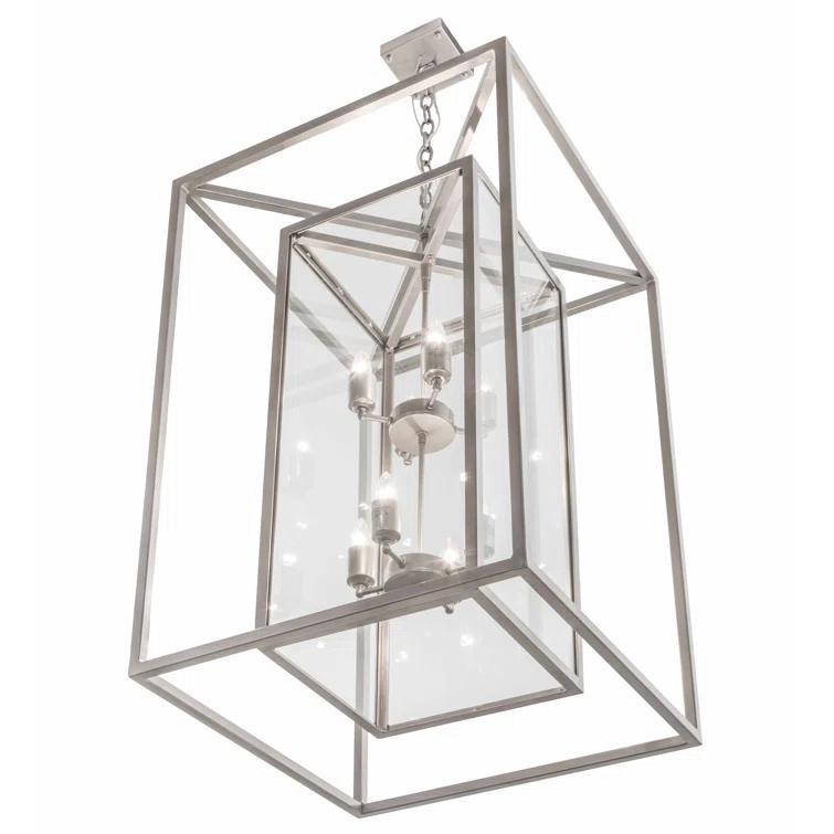 Elegant Nickel-Finish 8-Light LED Glass Chandelier for Indoor/Outdoor