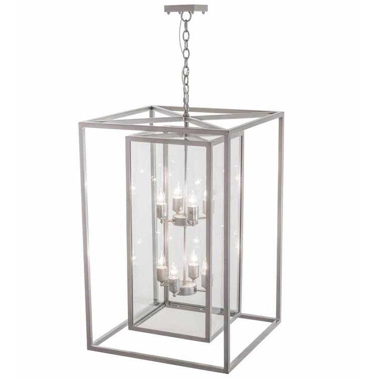 Elegant Nickel-Finish 8-Light LED Glass Chandelier for Indoor/Outdoor