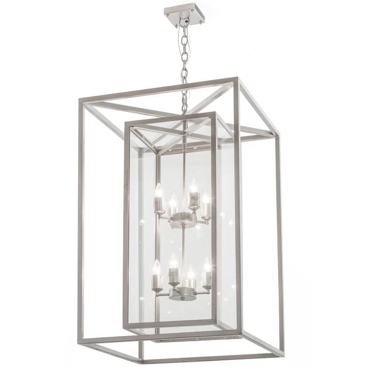 Elegant Nickel-Finish 8-Light LED Glass Chandelier for Indoor/Outdoor