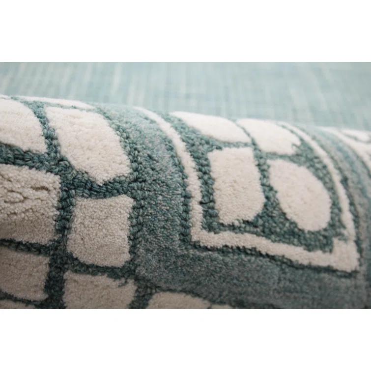 Ismael Geometric Handmade Tufted Wool Teal Area Rug