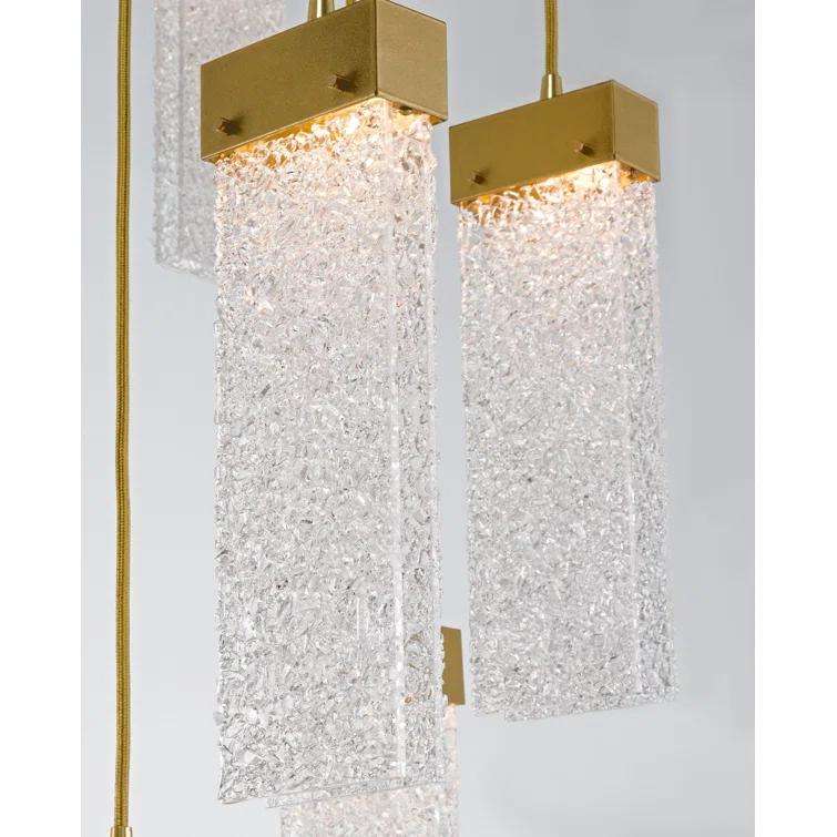 Parallel 9-Light Gilded Brass LED Pendant with Clear Rimelight Shade