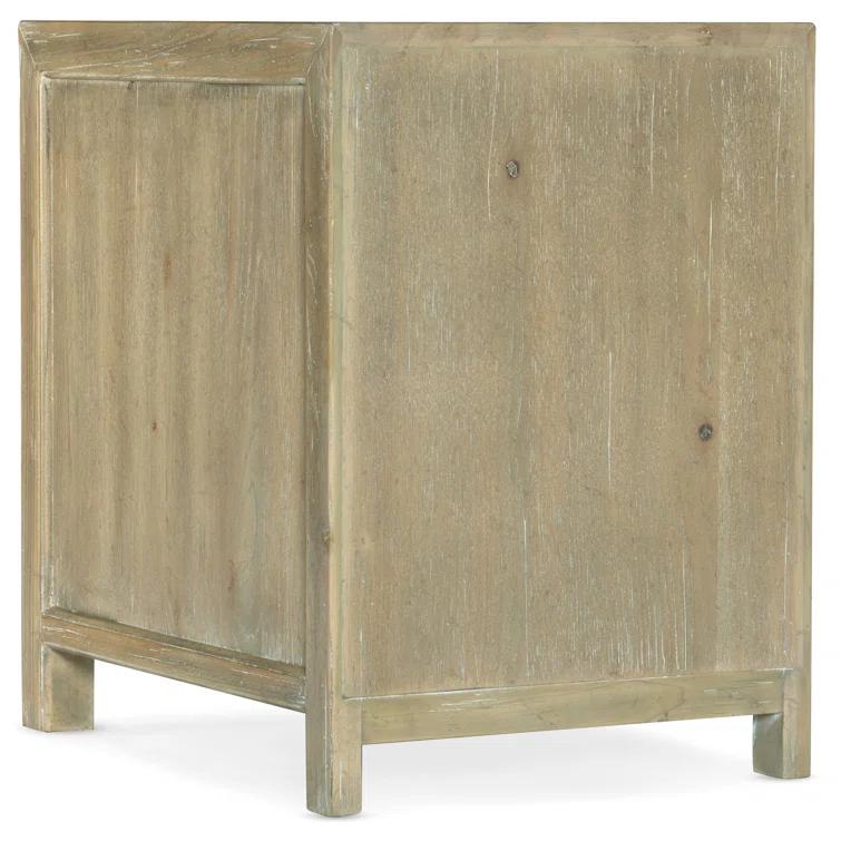 Beige Wood Rectangular End Table with Storage