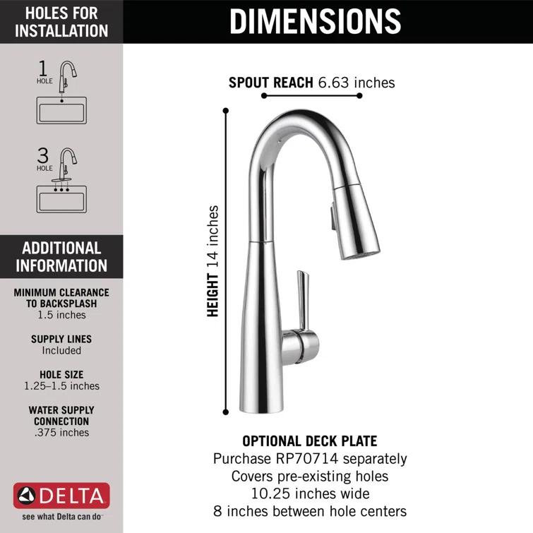 Essa Pull Down Sprayer Bar Faucet, Single Handle Prep Sink Faucet