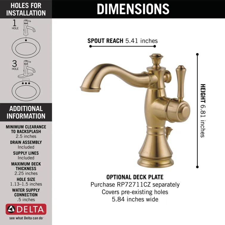 Cassidy™ Single Hole Bathroom Faucet with Drain Assembly
