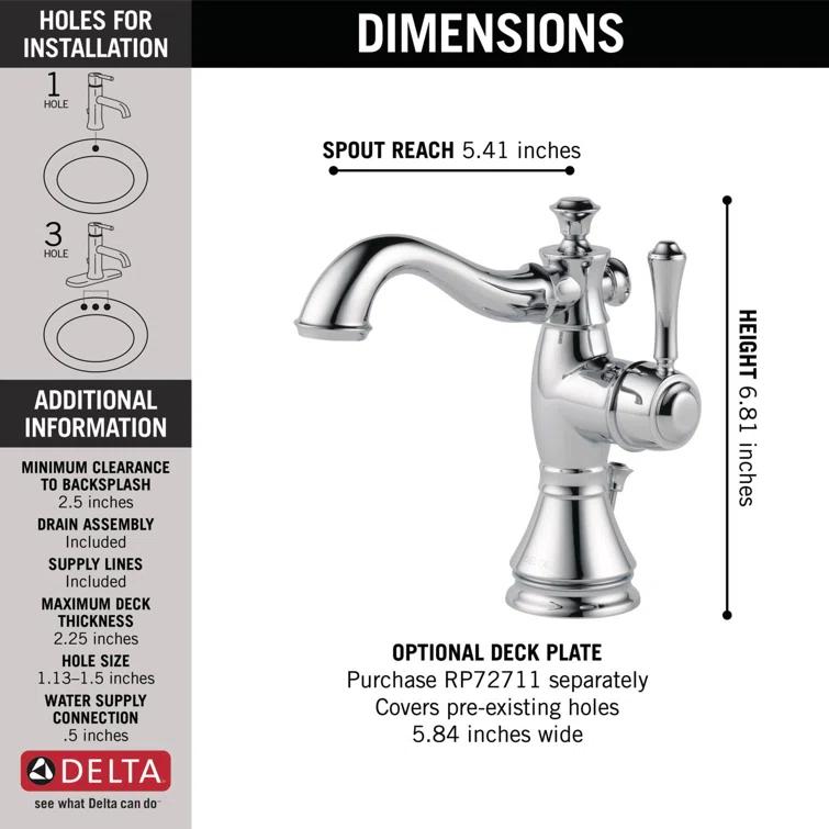 Cassidy™ Single Hole Bathroom Faucet with Drain Assembly