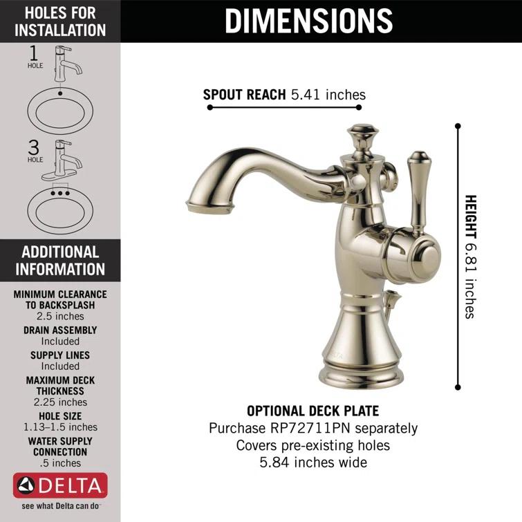 Cassidy™ Single Hole Bathroom Faucet with Drain Assembly