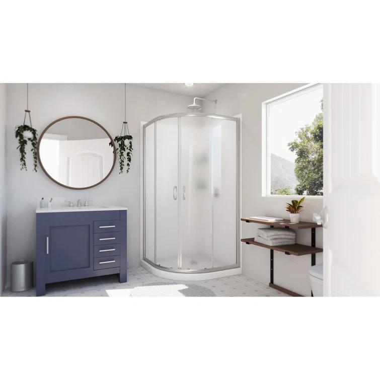 DreamLine Prime 33" W x 33" D x 76.75" H Frameless Round Sliding Shower Enclosure with Base Included DL-6152-04FR