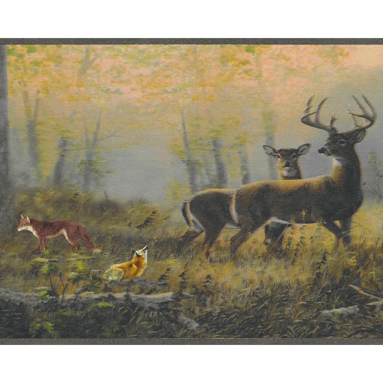 Chesapeake Storrie Green Deer Border Prepasted Non Woven Wallpaper, 6.5-in by 15-ft, 8.1 sq. ft.
