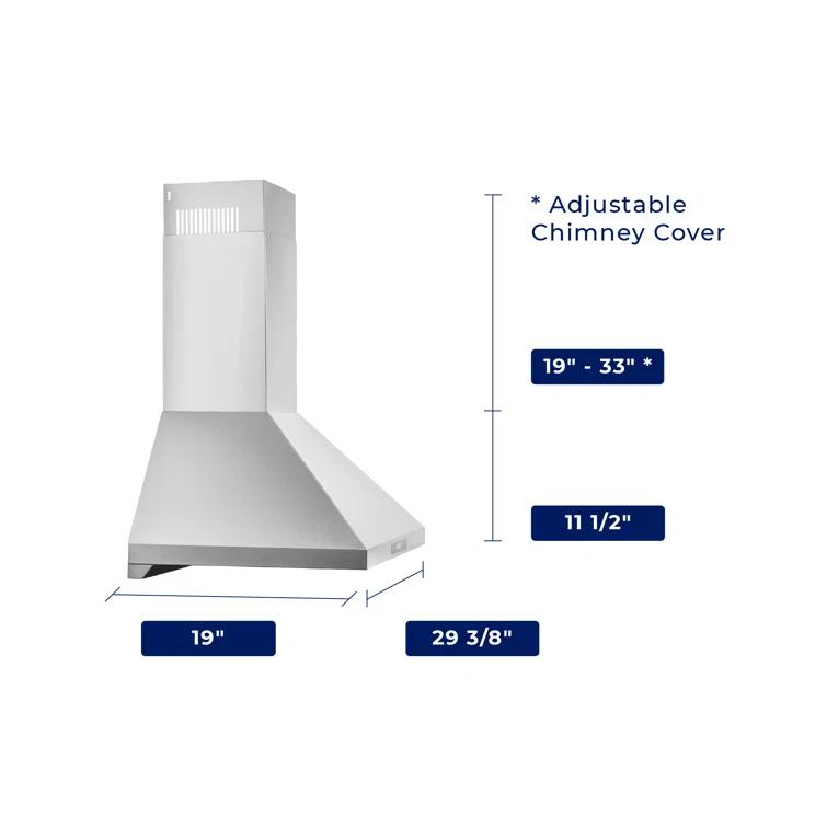 Hauslane 30" Stainless Steel 450 CFM Convertible Wall Range Hood with Baffle Filter