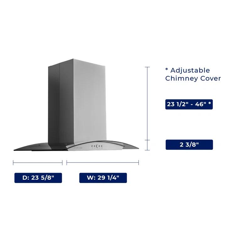 Hauslane Hauslane 30" Stainless Steel 600 CFM Convertible Island Range Hood with Baffle Filter IS-200SS-30