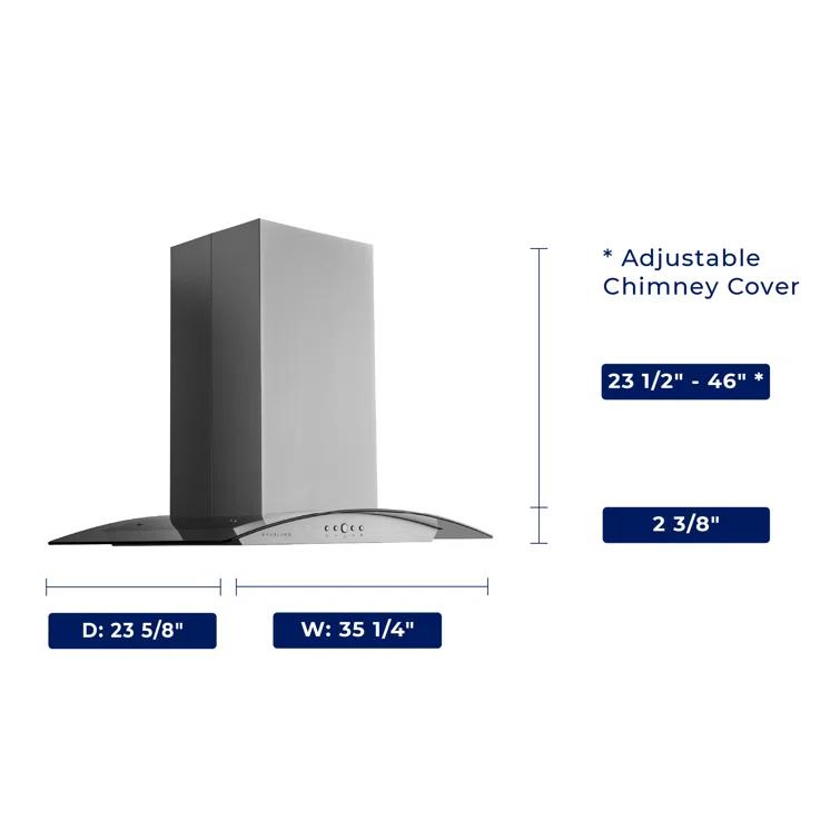 Hauslane 36" Stainless Steel 600 CFM Convertible Island Range Hood with Baffle Filter
