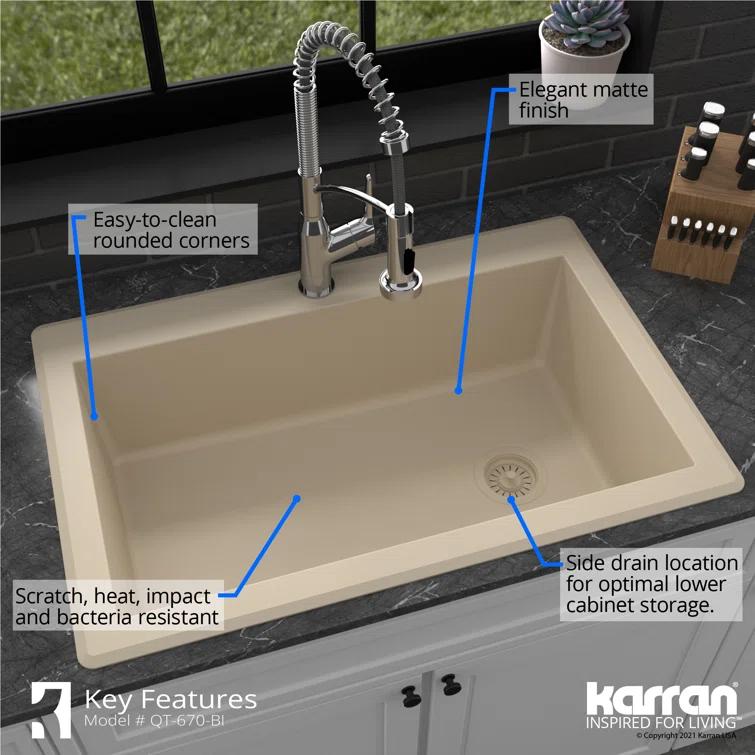 Karran Karran Drop-in Quartz Composite 33'' X 22'' 1-Hole Single Bowl Kitchen Sink QT-670-BI