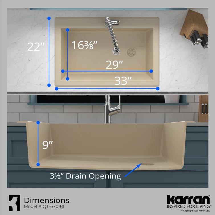 Karran Karran Drop-in Quartz Composite 33'' X 22'' 1-Hole Single Bowl Kitchen Sink QT-670-BI