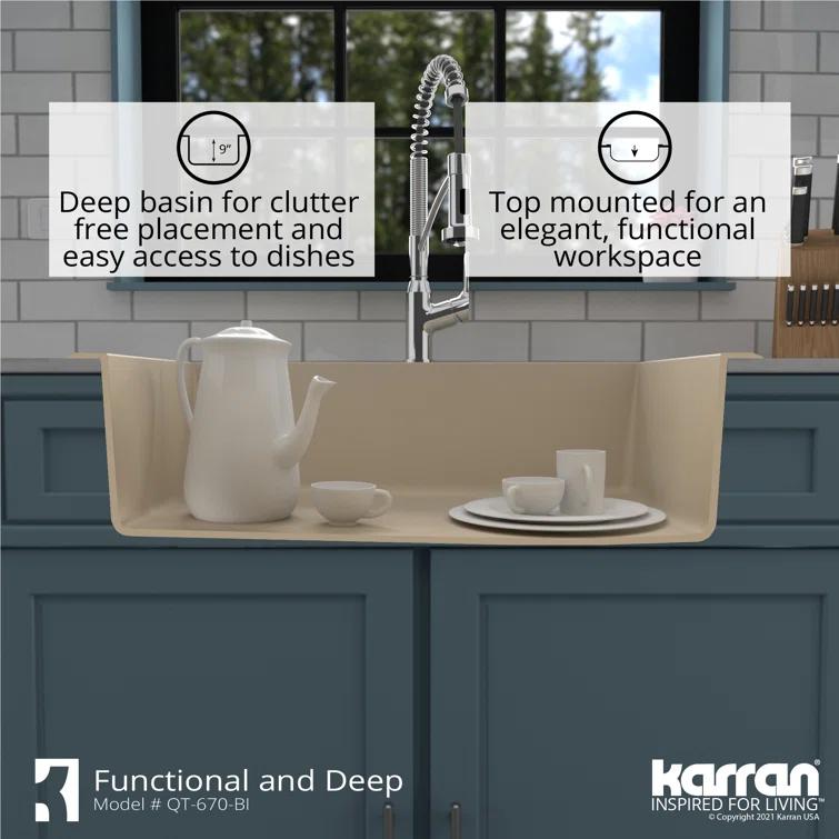 Karran Karran Drop-in Quartz Composite 33'' X 22'' 1-Hole Single Bowl Kitchen Sink QT-670-BI