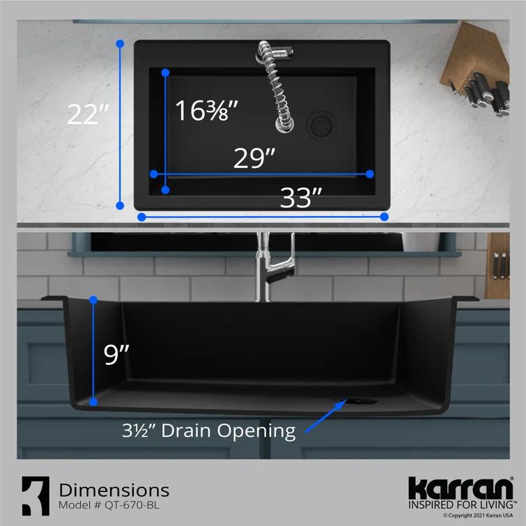 Karran Drop-in Quartz Composite 33'' X 22'' 1-Hole Single Bowl Kitchen Sink