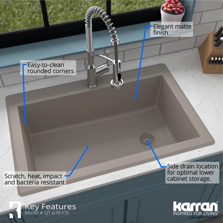 Karran Drop-in Quartz Composite 33'' X 22'' 1-Hole Single Bowl Kitchen Sink