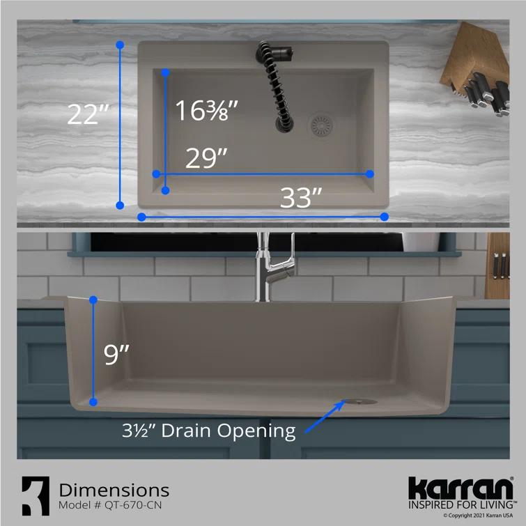 Karran Drop-in Quartz Composite 33'' X 22'' 1-Hole Single Bowl Kitchen Sink