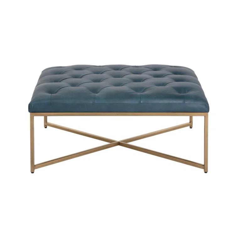 Osa 40" Genuine Leather Tufted Square Cocktail Ottoman