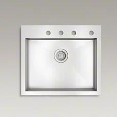 Vault 25" L x 22" W x 6-5/16" Single Bowl Dual-Mount Kitchen Sink with 4 Faucet Holes