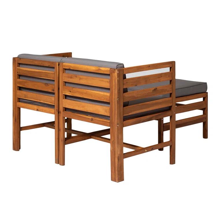 Red Barrel Studio® Acacia Patio Sofa with Cushions and Ottoman