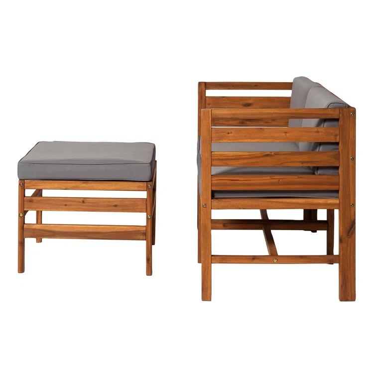 Red Barrel Studio® Acacia Patio Sofa with Cushions and Ottoman