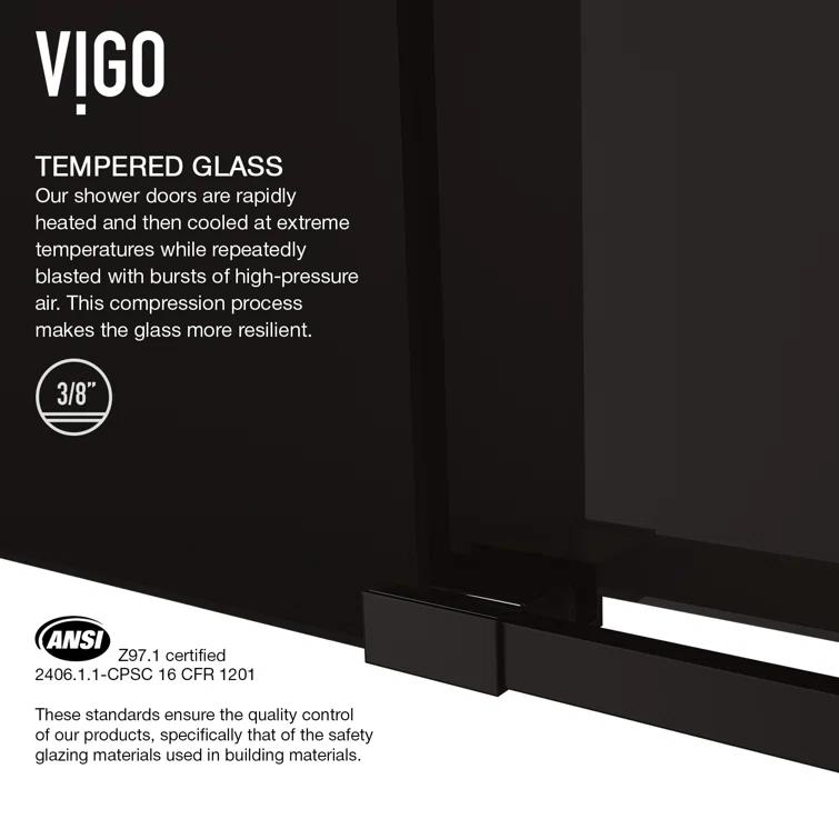 VIGO Elan 56-60" W x 74" H Sliding Frameless Shower Door with 3/8" Tinted Glass VG6041MBBLK6074