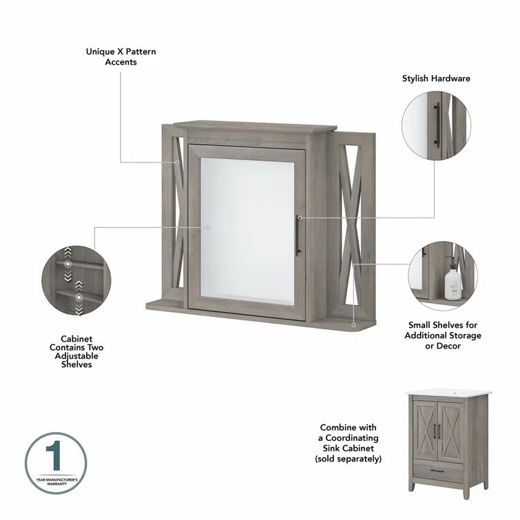 32''W Surface Framed Medicine Cabinet with Mirror