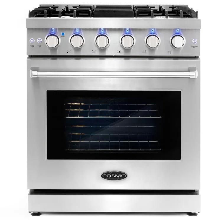 Cosmo 30 in. Haven Collection 4.5 cu. ft. Gas Range with 5 Sealed Burners, Convection Oven, Knob LED Lights, Stainless Steel