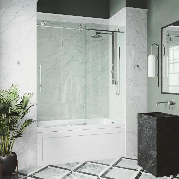 Cass 56-60" W x 66" H Sliding Frameless Tub Door with 3/8" Clear Glass