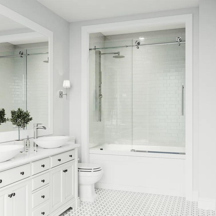 Cass 56-60" W x 66" H Sliding Frameless Tub Door with 3/8" Clear Glass