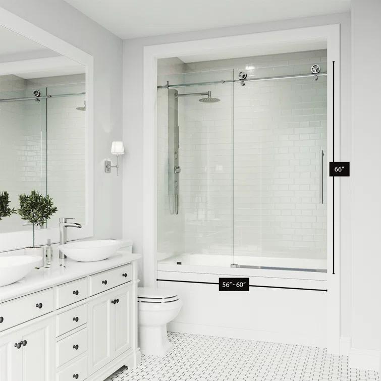 Cass 56-60" W x 66" H Sliding Frameless Tub Door with 3/8" Clear Glass