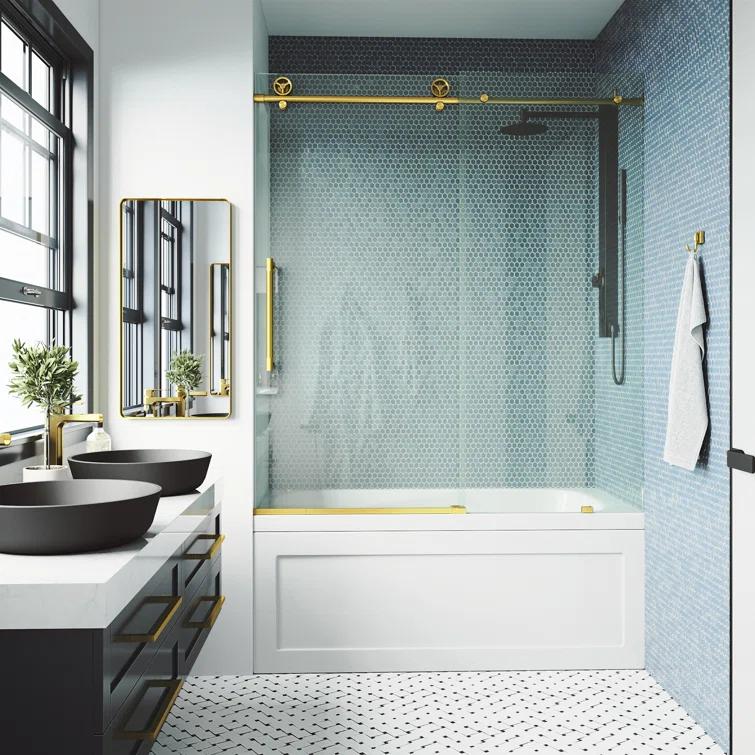 Cass 56-60" W x 66" H Sliding Frameless Tub Door with 3/8" Clear Glass