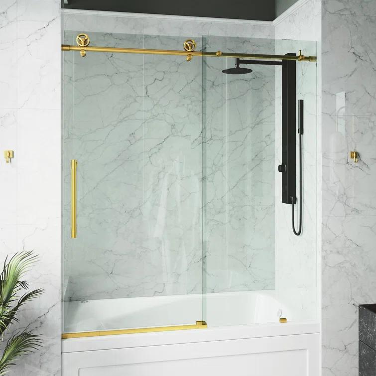 Cass 56-60" W x 66" H Sliding Frameless Tub Door with 3/8" Clear Glass
