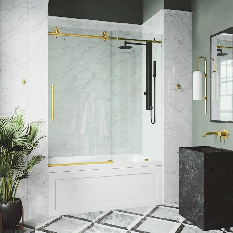 Cass 56-60" W x 66" H Sliding Frameless Tub Door with 3/8" Clear Glass