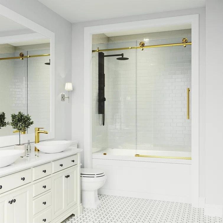 Cass 56-60" W x 66" H Sliding Frameless Tub Door with 3/8" Clear Glass